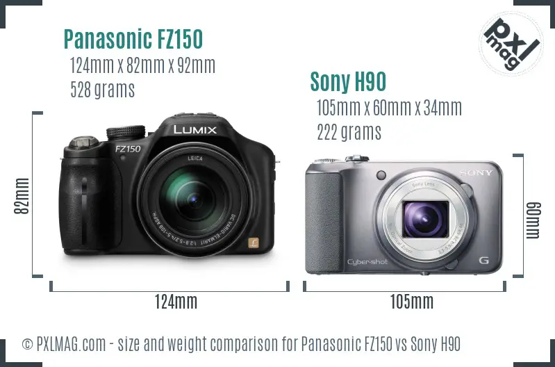 Panasonic FZ150 vs Sony H90 size comparison