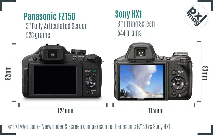 Panasonic FZ150 vs Sony HX1 Screen and Viewfinder comparison