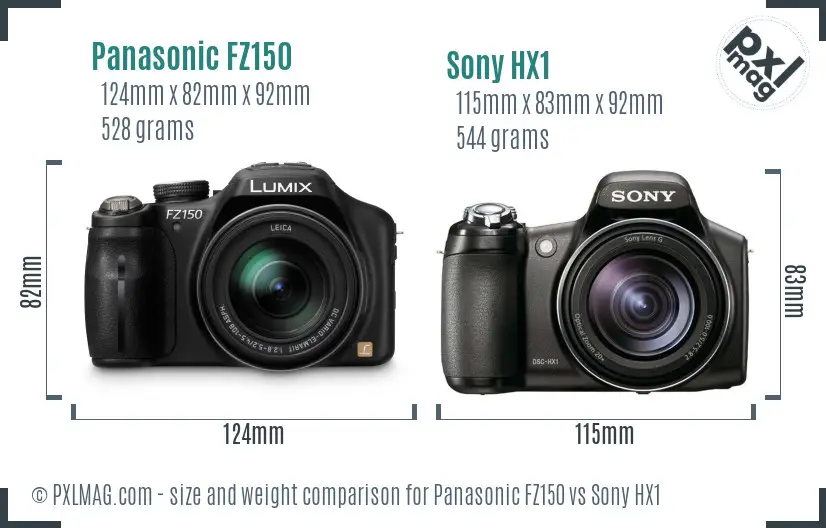 Panasonic FZ150 vs Sony HX1 size comparison