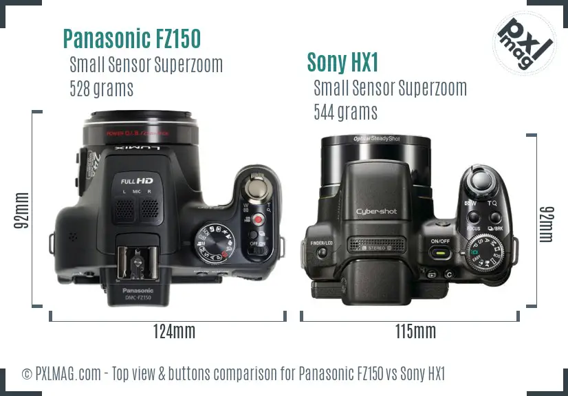 Panasonic FZ150 vs Sony HX1 top view buttons comparison