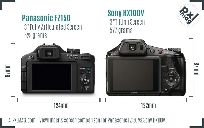 Panasonic FZ150 vs Sony HX100V Screen and Viewfinder comparison