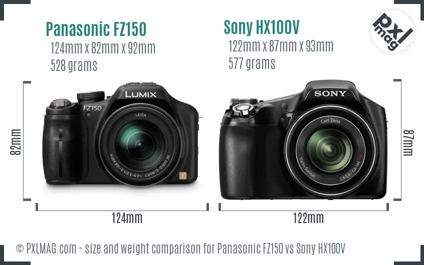 Panasonic FZ150 vs Sony HX100V size comparison