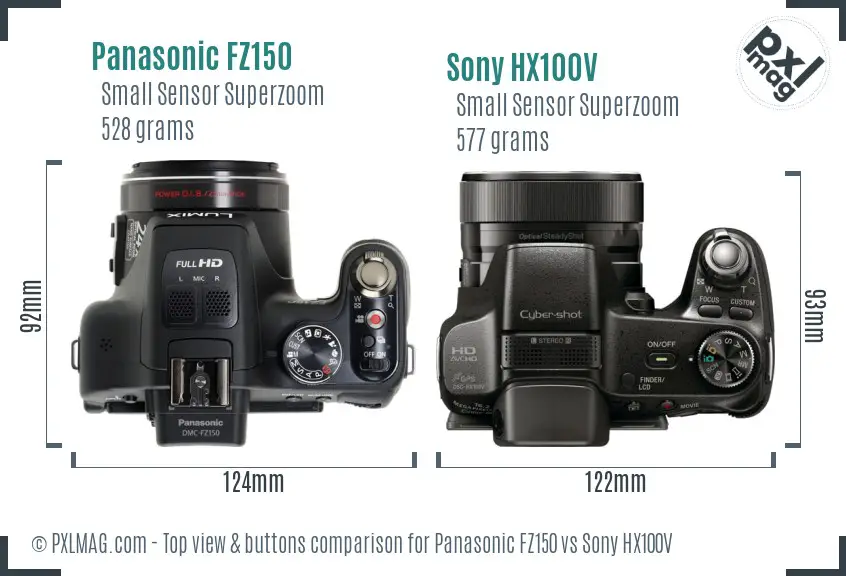 Panasonic FZ150 vs Sony HX100V top view buttons comparison