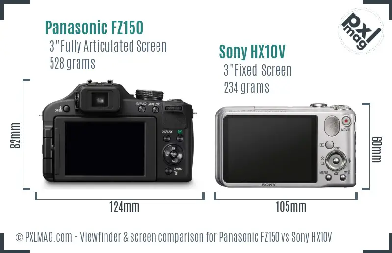 Panasonic FZ150 vs Sony HX10V Screen and Viewfinder comparison
