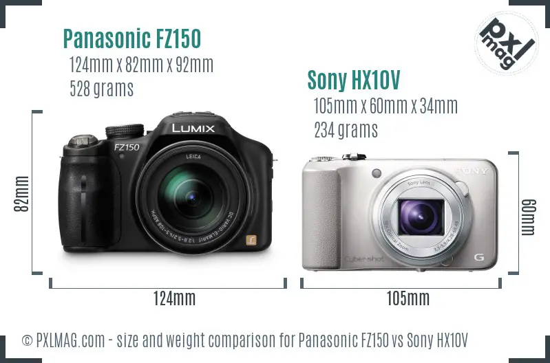 Panasonic FZ150 vs Sony HX10V size comparison
