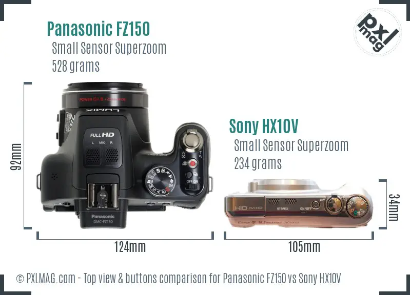 Panasonic FZ150 vs Sony HX10V top view buttons comparison