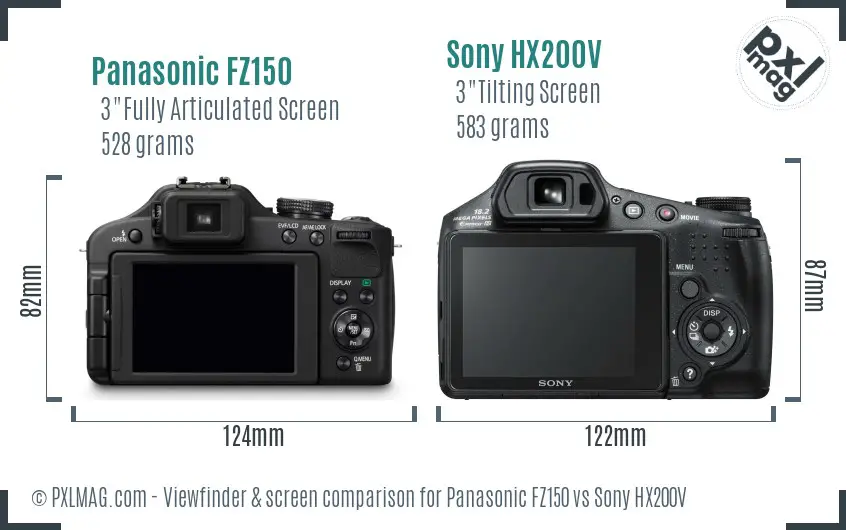 Panasonic FZ150 vs Sony HX200V Screen and Viewfinder comparison