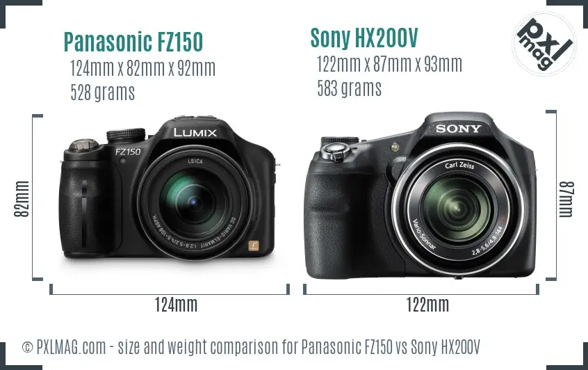 Panasonic FZ150 vs Sony HX200V size comparison