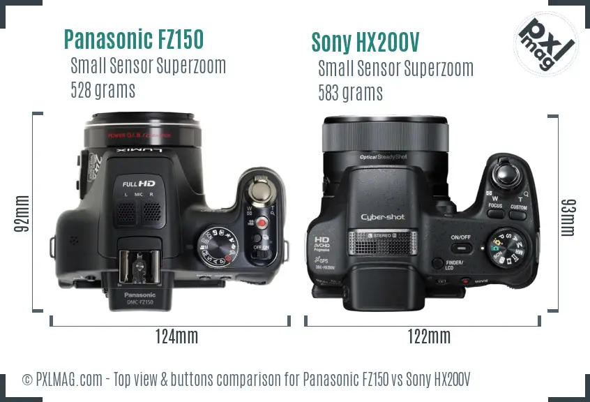 Panasonic FZ150 vs Sony HX200V top view buttons comparison