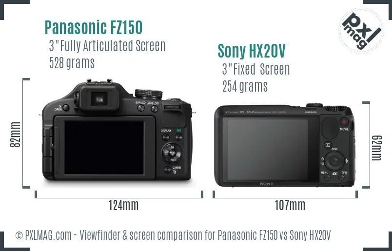 Panasonic FZ150 vs Sony HX20V Screen and Viewfinder comparison