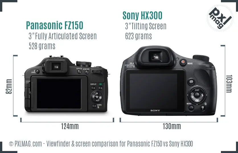 Panasonic FZ150 vs Sony HX300 Screen and Viewfinder comparison