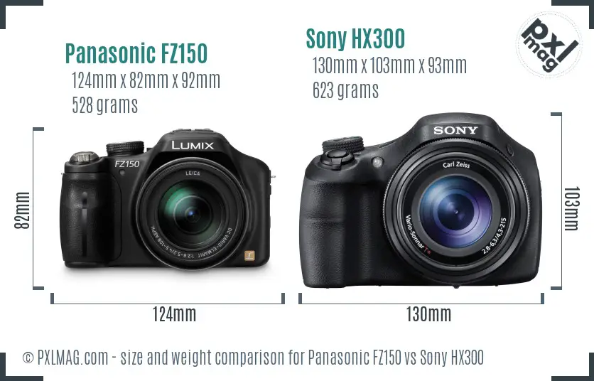 Panasonic FZ150 vs Sony HX300 size comparison