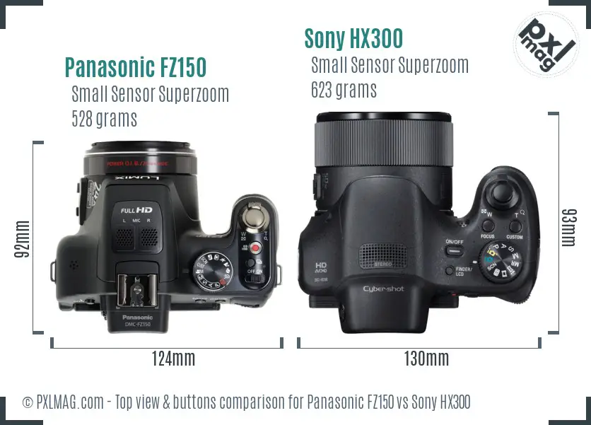 Panasonic FZ150 vs Sony HX300 top view buttons comparison