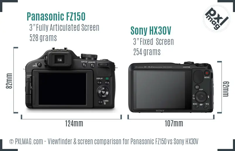 Panasonic FZ150 vs Sony HX30V Screen and Viewfinder comparison