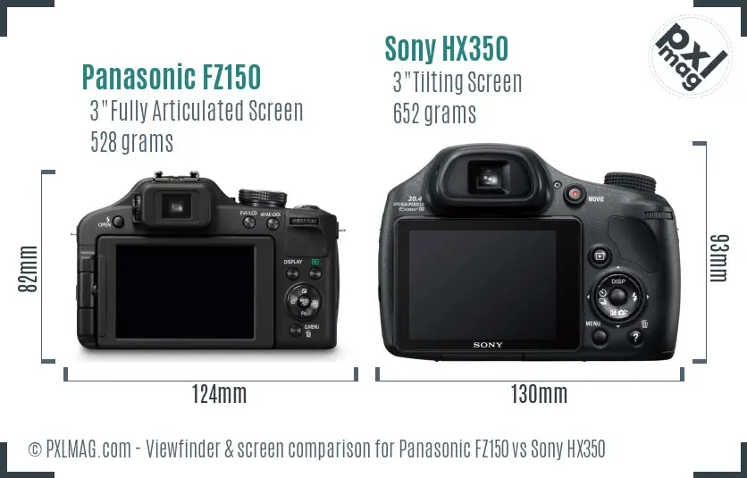 Panasonic FZ150 vs Sony HX350 Screen and Viewfinder comparison
