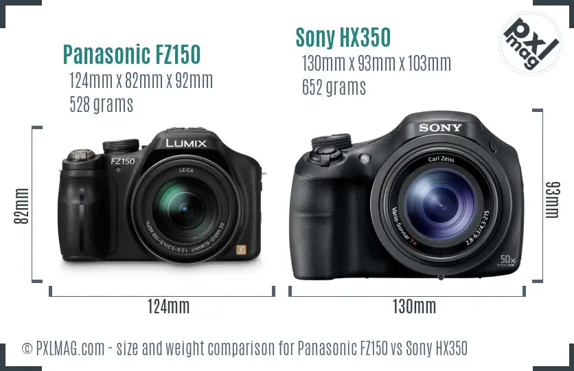 Panasonic FZ150 vs Sony HX350 size comparison