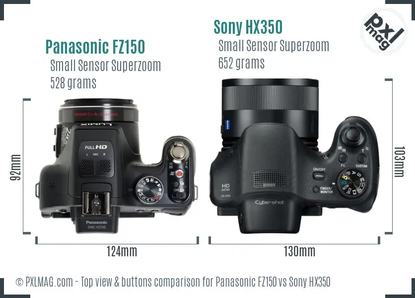 Panasonic FZ150 vs Sony HX350 top view buttons comparison