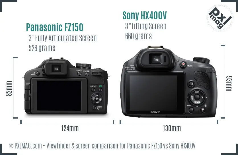 Panasonic FZ150 vs Sony HX400V Screen and Viewfinder comparison