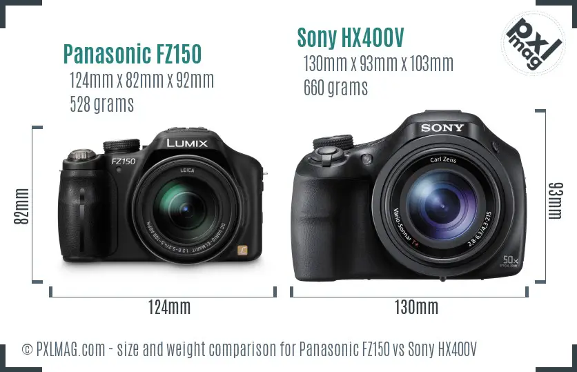 Panasonic FZ150 vs Sony HX400V size comparison