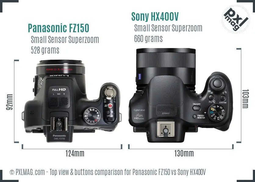 Panasonic FZ150 vs Sony HX400V top view buttons comparison