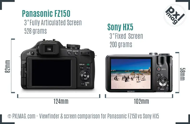 Panasonic FZ150 vs Sony HX5 Screen and Viewfinder comparison Panasonic FZ150 vs Sony HX5 Screen and Viewfinder comparison