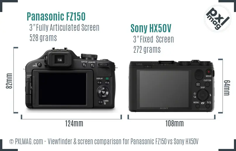 Panasonic FZ150 vs Sony HX50V Screen and Viewfinder comparison