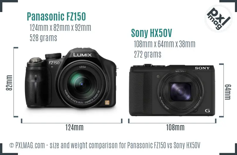 Panasonic FZ150 vs Sony HX50V size comparison