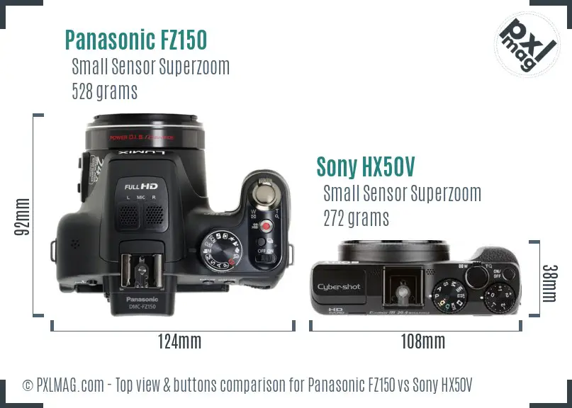 Panasonic FZ150 vs Sony HX50V top view buttons comparison