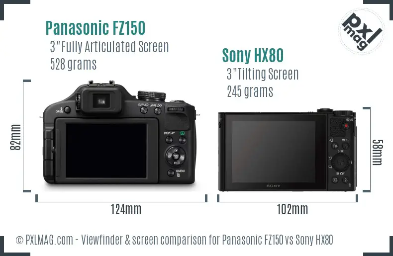 Panasonic FZ150 vs Sony HX80 Screen and Viewfinder comparison