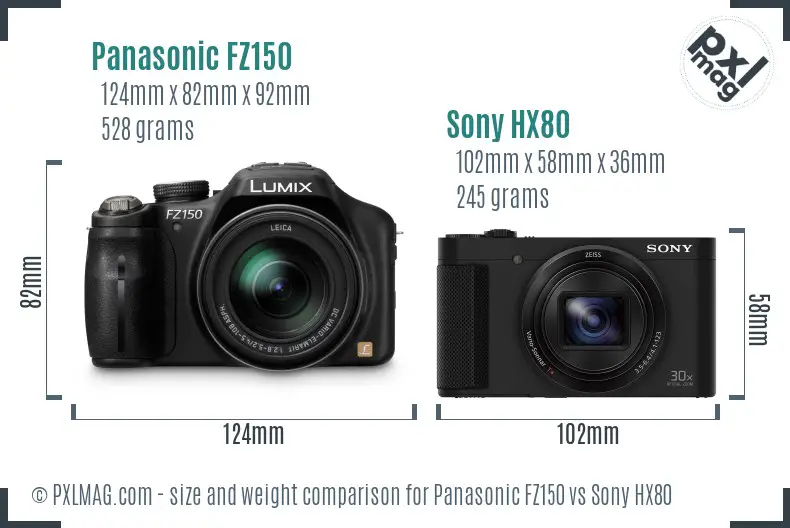 Panasonic FZ150 vs Sony HX80 size comparison