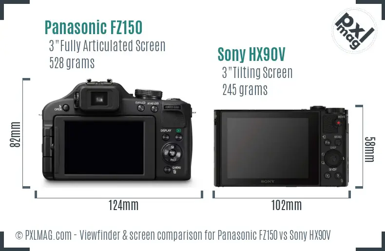 Panasonic FZ150 vs Sony HX90V Screen and Viewfinder comparison