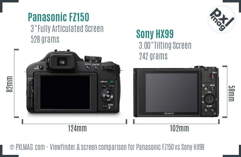 Panasonic FZ150 vs Sony HX99 Screen and Viewfinder comparison