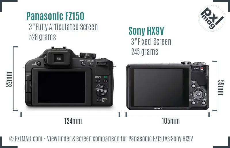 Panasonic FZ150 vs Sony HX9V Screen and Viewfinder comparison