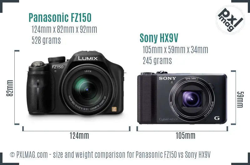 Panasonic FZ150 vs Sony HX9V size comparison