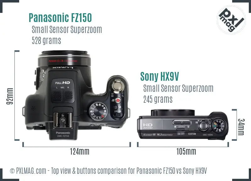 Panasonic FZ150 vs Sony HX9V top view buttons comparison