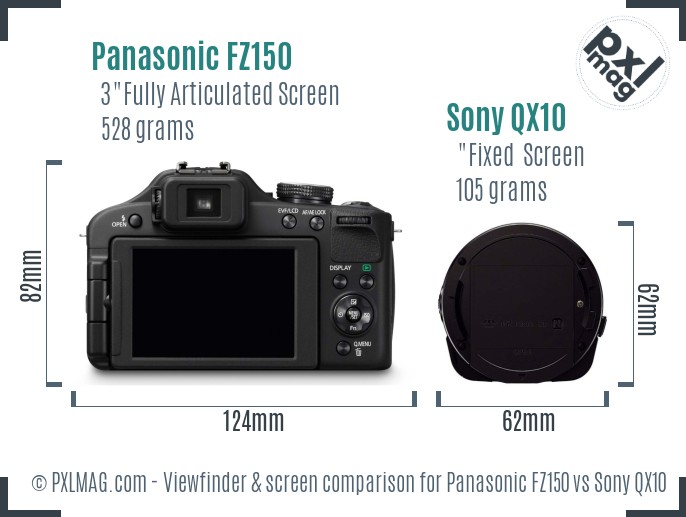 Panasonic FZ150 vs Sony QX10 Screen and Viewfinder comparison