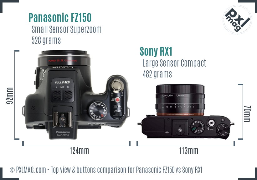 Panasonic FZ150 vs Sony RX1 top view buttons comparison