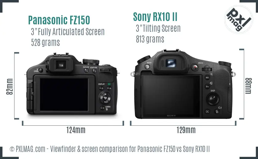Panasonic FZ150 vs Sony RX10 II Screen and Viewfinder comparison