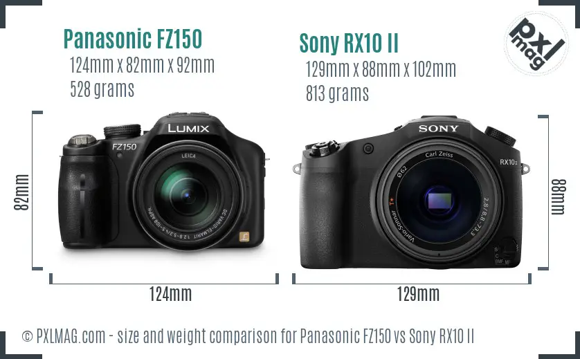 Panasonic FZ150 vs Sony RX10 II size comparison