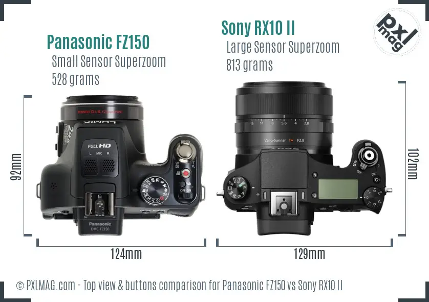 Panasonic FZ150 vs Sony RX10 II top view buttons comparison
