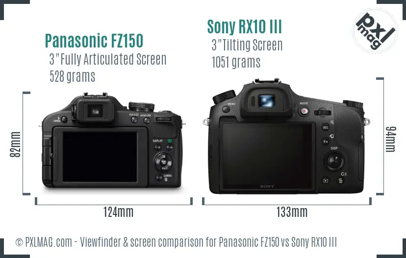 Panasonic FZ150 vs Sony RX10 III Screen and Viewfinder comparison