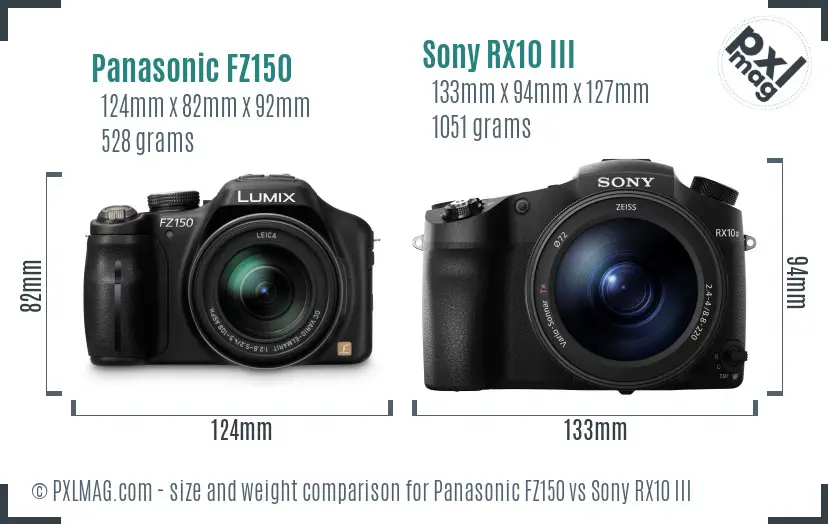 Panasonic FZ150 vs Sony RX10 III size comparison