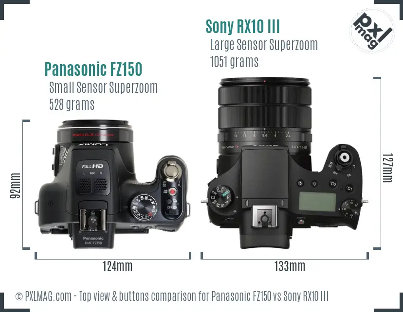 Panasonic FZ150 vs Sony RX10 III top view buttons comparison