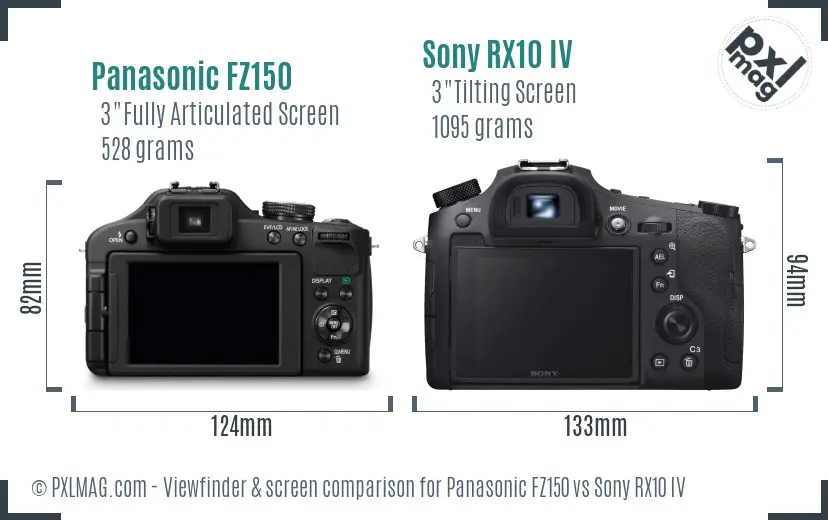 Panasonic FZ150 vs Sony RX10 IV Screen and Viewfinder comparison