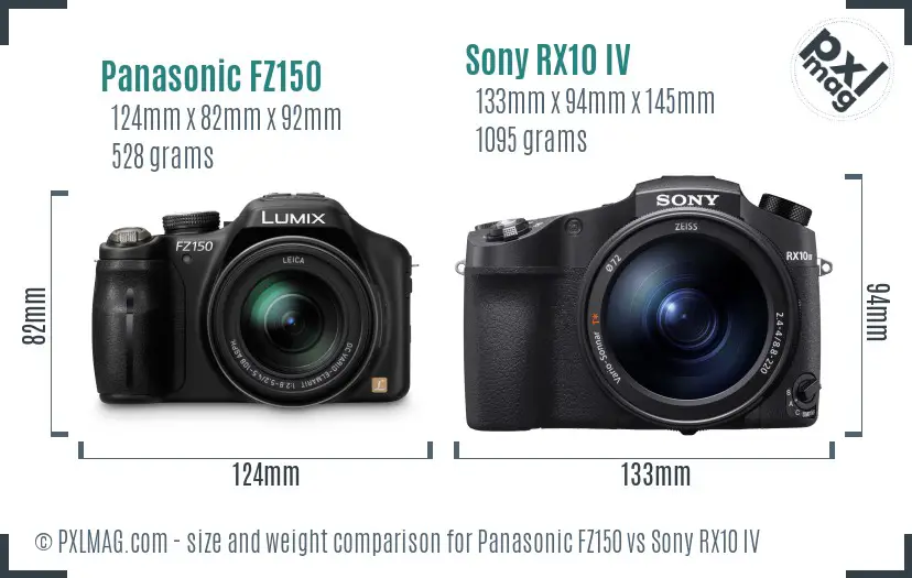 Panasonic FZ150 vs Sony RX10 IV size comparison