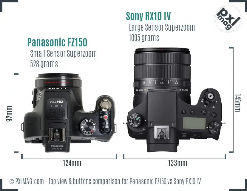 Panasonic FZ150 vs Sony RX10 IV top view buttons comparison