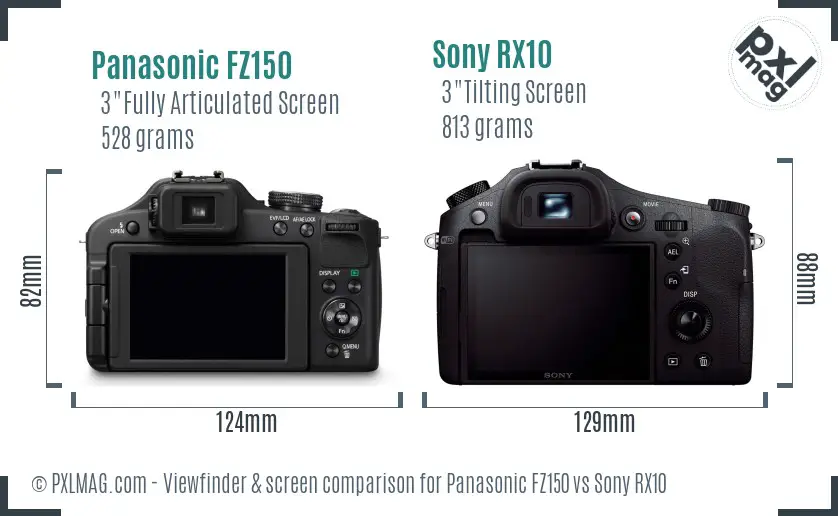 Panasonic FZ150 vs Sony RX10 Screen and Viewfinder comparison
