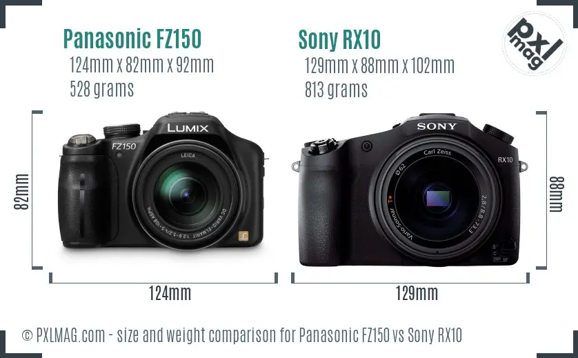 Panasonic FZ150 vs Sony RX10 size comparison