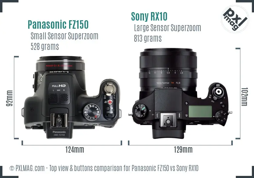 Panasonic FZ150 vs Sony RX10 top view buttons comparison