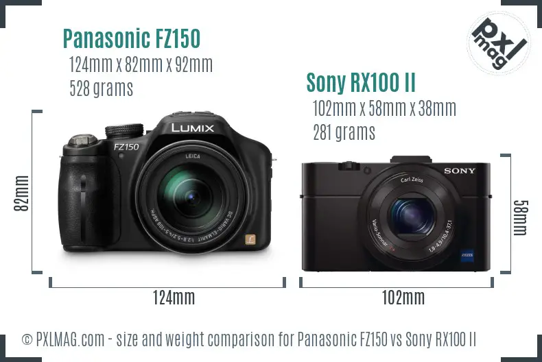Panasonic FZ150 vs Sony RX100 II size comparison Panasonic FZ150 vs Sony RX100 II size comparison